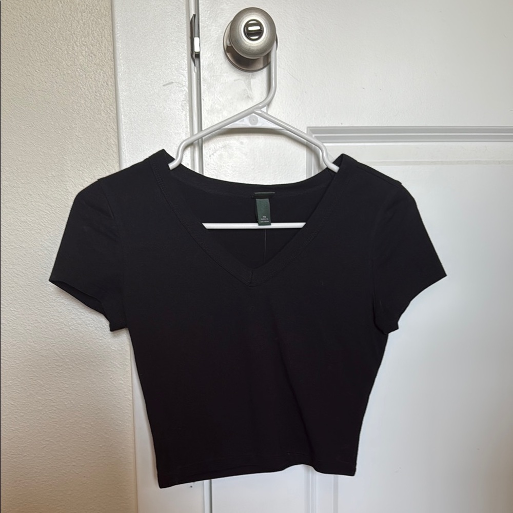 Black V-Neck Women's Top